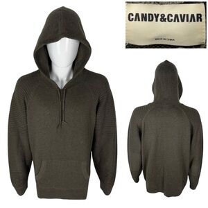 Candy & Caviar Mens XL Hoodie Pullover Wool Cotton Ribbed Sleeves Green EUC